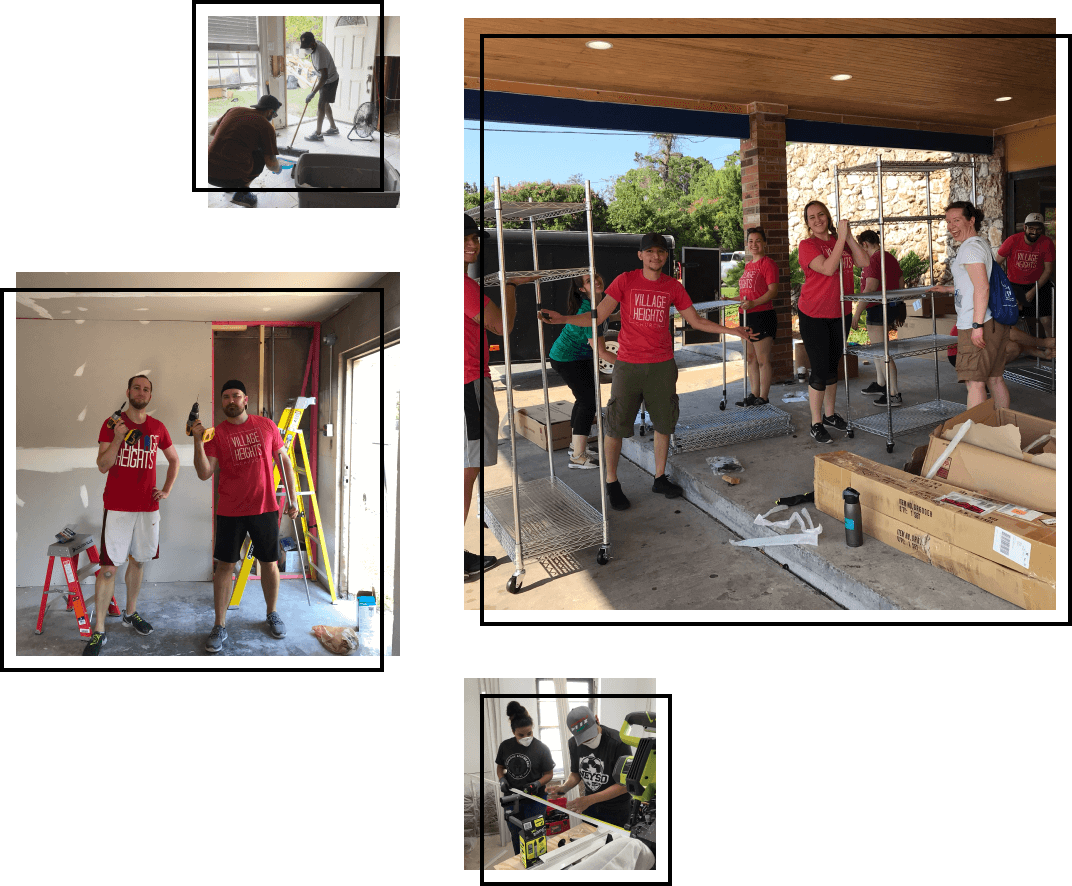 Group of images of village heights volunteers helping in the Houston community